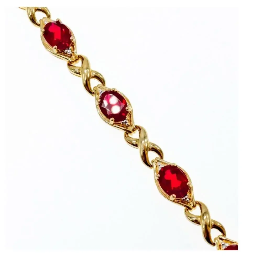 925 Sterling Silver Gold Plated Ruby Bracelet